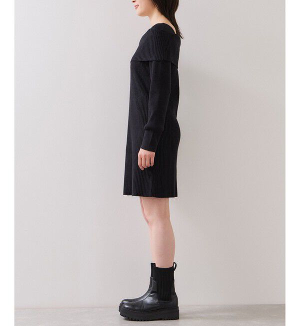 VIS「アシメオフショルリブニット美シルエットワンピース/着丈が選べる」|ワンピース|