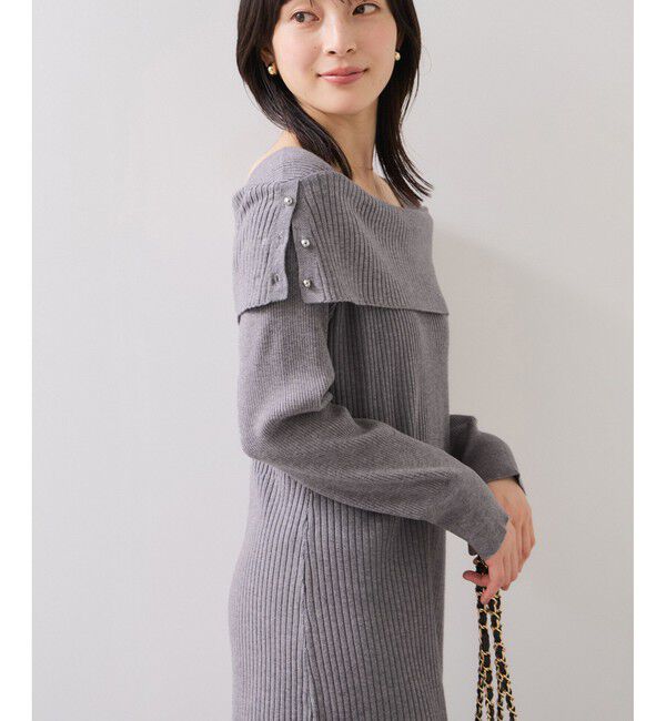 VIS「アシメオフショルリブニット美シルエットワンピース/着丈が選べる」|ワンピース|
