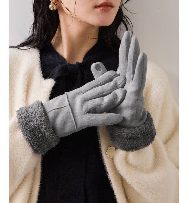 VIS「スマホタッチ刺繍付きムートングローブ」|手袋|