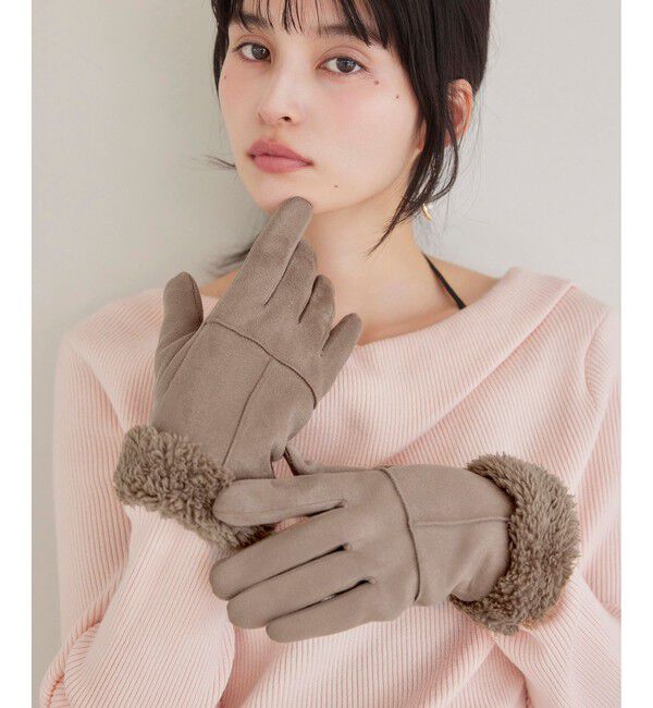 VIS「スマホタッチ刺繍付きムートングローブ」|手袋|ベージュ(27)