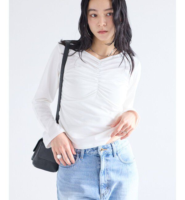 VIS「シャーリングギャザーカットソー」|Tシャツ・カットソー|ホワイト(10)