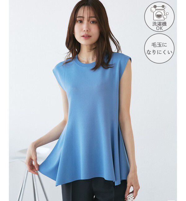 Rope&rsquo;Picnic「【洗濯機OK・アンチピリング】八方映えニット ペプラムニットプルオーバー」|ニット・セーター|ブルー系(45)