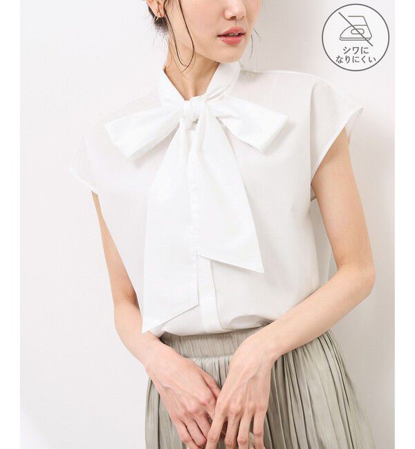 Rope&rsquo;Picnic「【防シワ】リボンフレンチスリーブシャツ」|シャツ・ブラウス|オフホワイト(15)