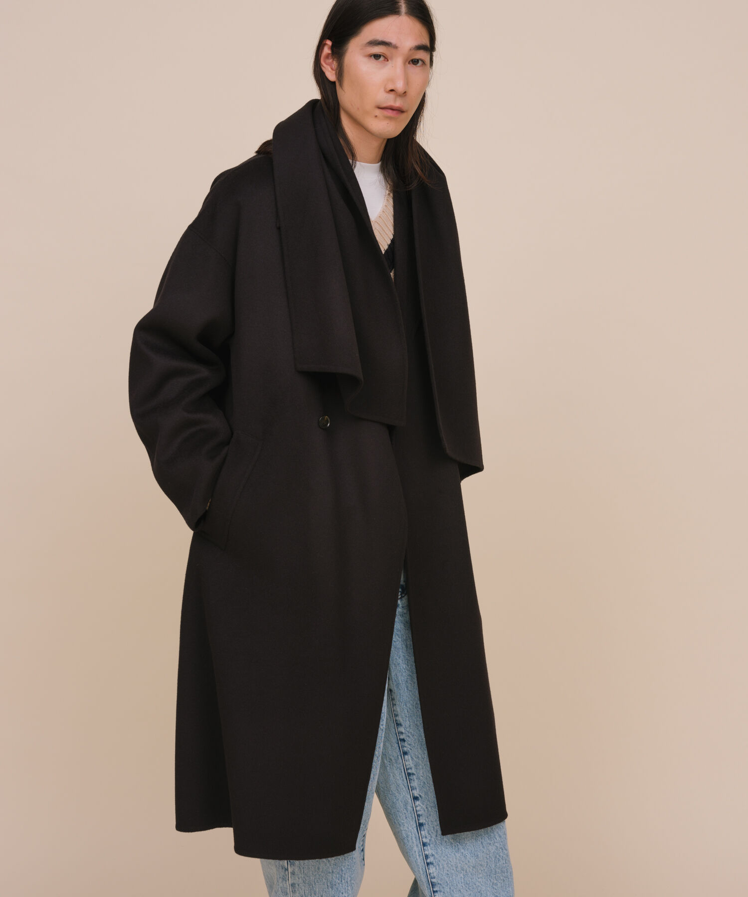 ADAM ET ROPE'「《マフラー付き》メリノウール ダブルフェイス セミダブル オーバー コート / 超軽量 / ユニセックス」|ステンカラーコート|