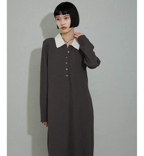 ADAM ET ROPE'「【WEB限定】・【新色追加】・【洗える】ポロシャツワンピース」|ワンピース|チャコール