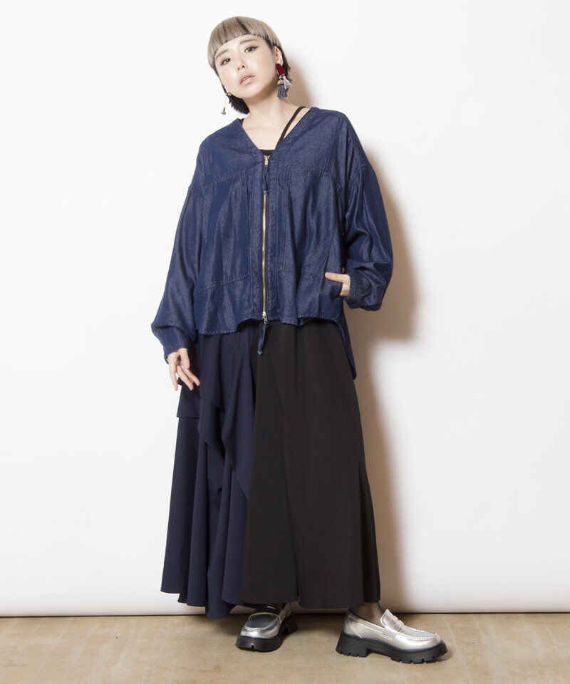  「ポケットジップデニムジャケット」|ノーカラーコート|