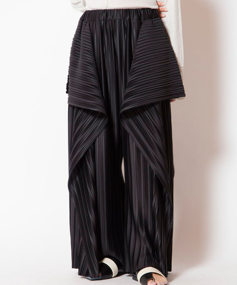  「ランダムプリーツカスケードパンツ」|その他|BLACK