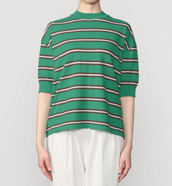  「MEYAME |〈別注〉コットンニット ボーダー半袖Tシャツ WOMEN」|ニット・セーター|