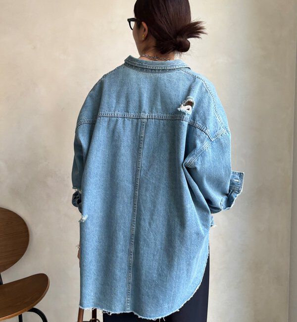  「【新色追加】ダメージデニムシャツ」|シャツ・ブラウス|