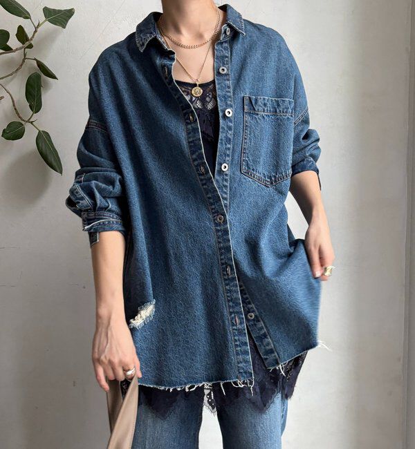  「【新色追加】ダメージデニムシャツ」|シャツ・ブラウス|