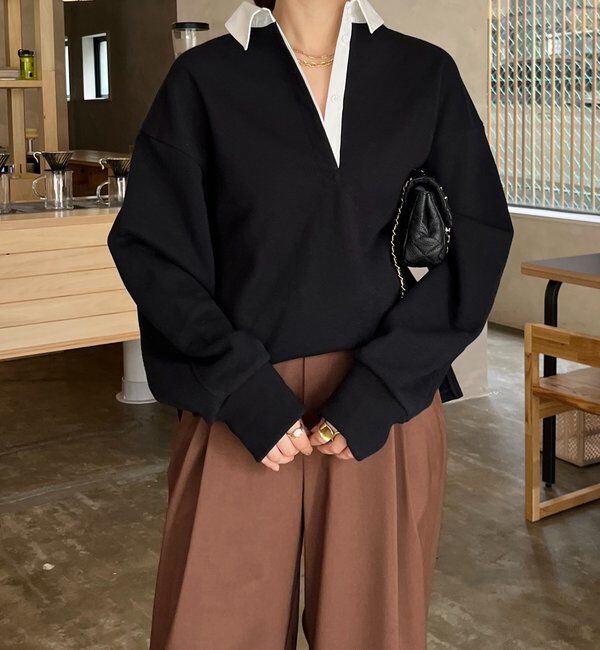  「【インフルエンサー OKOCHI企画】シャツ襟ラガースウェットトップス」|Tシャツ・カットソー|