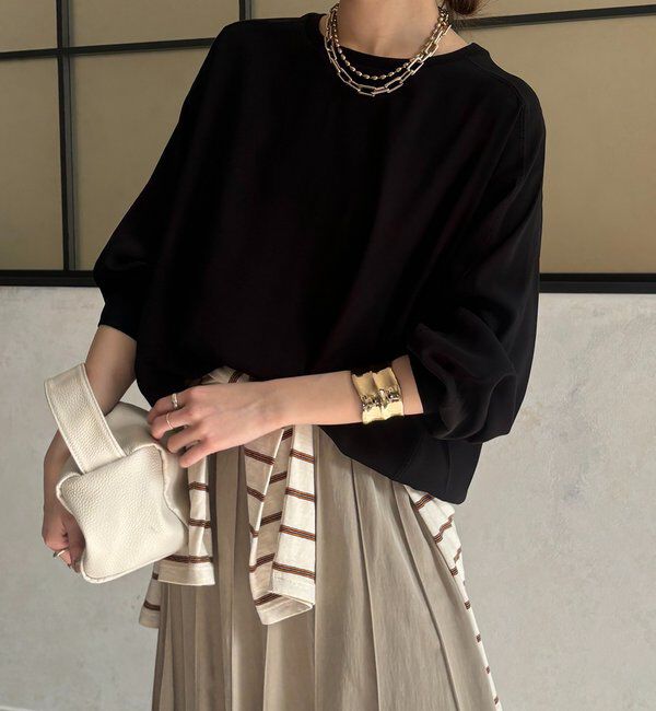 「袖ニット切替ドロストジョーゼットブラウス」|シャツ・ブラウス|
