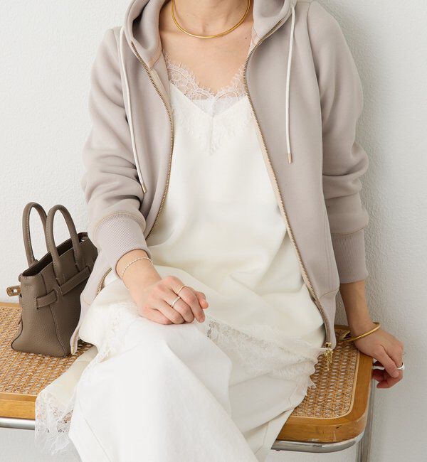  「【WEB限定/キレイめ上品】スポンジダンボールZIPパーカーカットソー」|パーカー|ベージュ