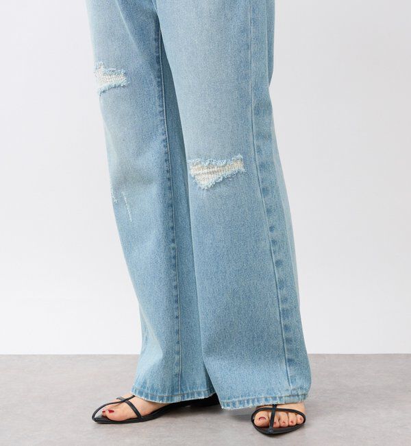  「【MONN.:.(モン)】セミフレアリペアデニム」|デニム|