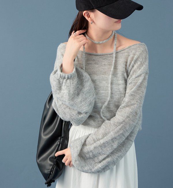  「MIXシアーボートニット」|ニット・セーター|グレー