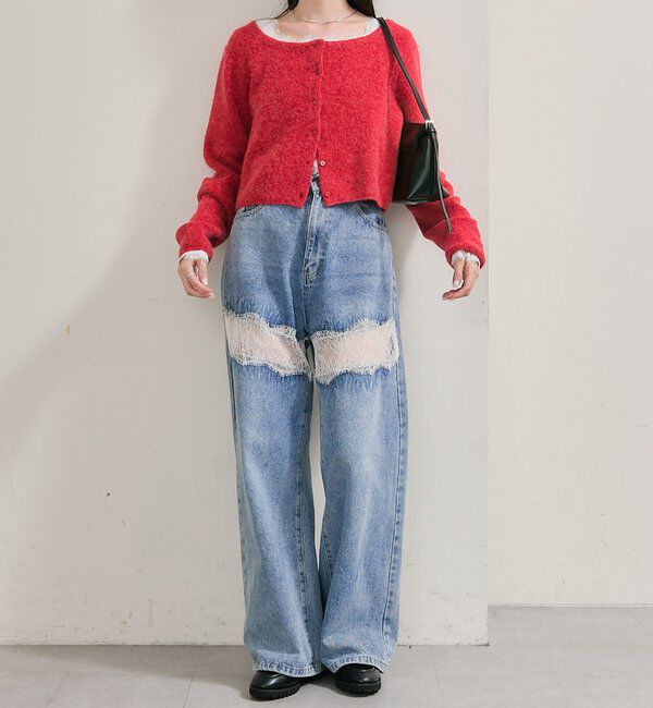  「スクエアネックニットカーディガン」|カーディガン|