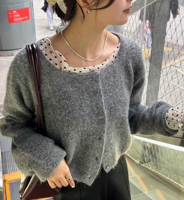  「スクエアネックニットカーディガン」|カーディガン|