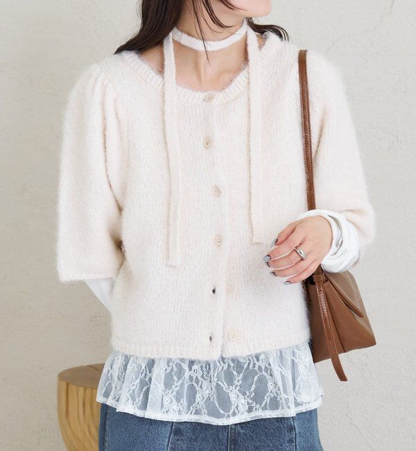  「ふわふわ半袖ニット カーディガン」|カーディガン|