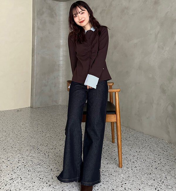  「【＠___s_m17企画】ストライプ付け襟配色ニット」|Tシャツ・カットソー|