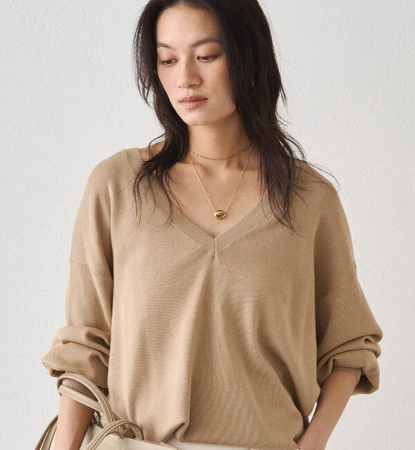  「ディープVニット」|ニット・セーター|ベージュ