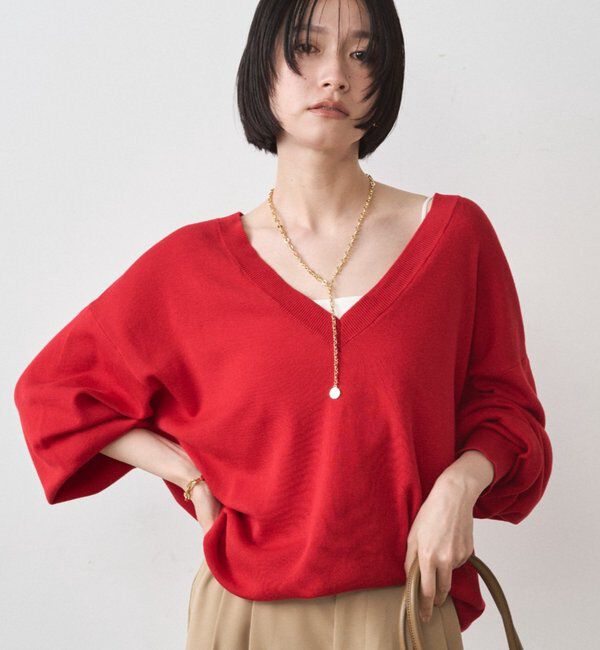  「ディープVニット」|ニット・セーター|レッド