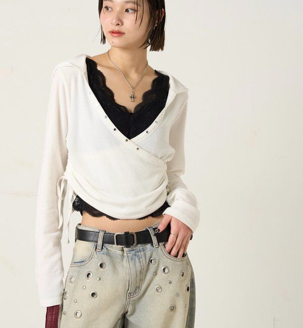  「スタッズリブカシュクールフーディ」|パーカー|