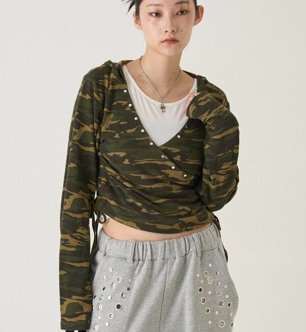  「スタッズリブカシュクールフーディ」|パーカー|