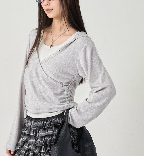  「スタッズリブカシュクールフーディ」|パーカー|