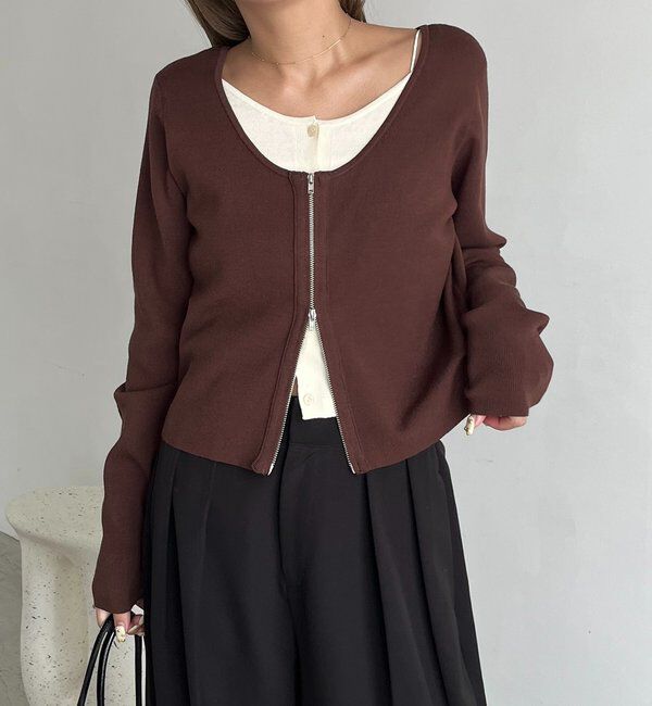  「【WEB限定】Wジップレイヤードニット」|カーディガン|
