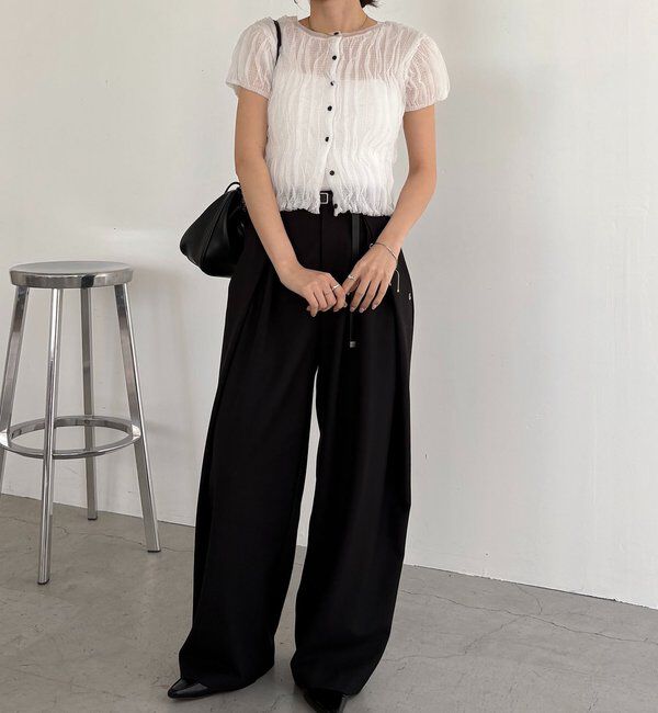  「シャーリング半袖カーディガン」|カーディガン|