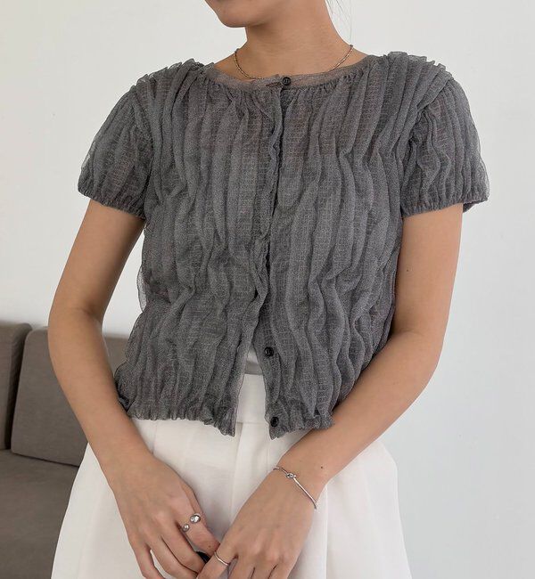  「シャーリング半袖カーディガン」|カーディガン|