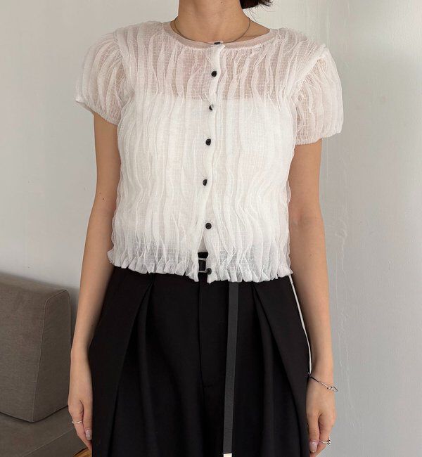  「シャーリング半袖カーディガン」|カーディガン|