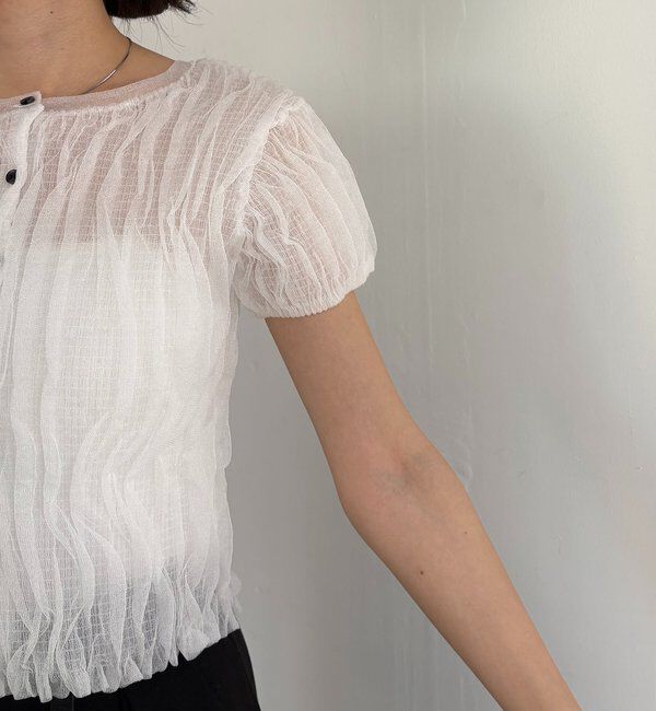  「シャーリング半袖カーディガン」|カーディガン|