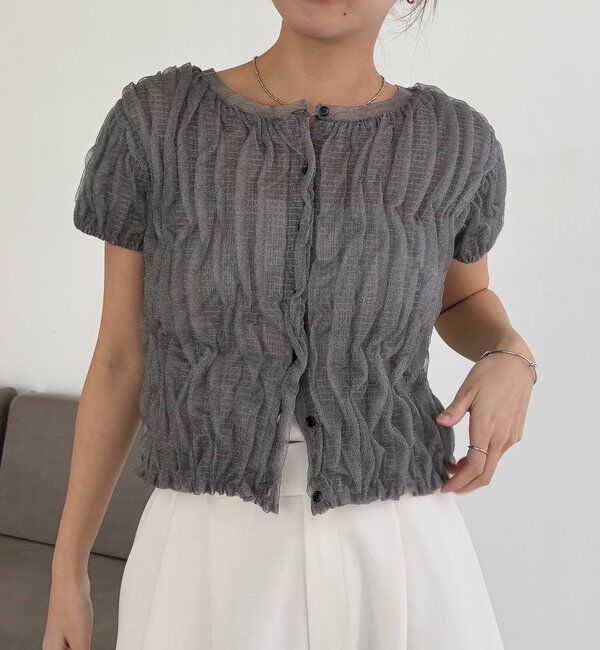  「シャーリング半袖カーディガン」|カーディガン|