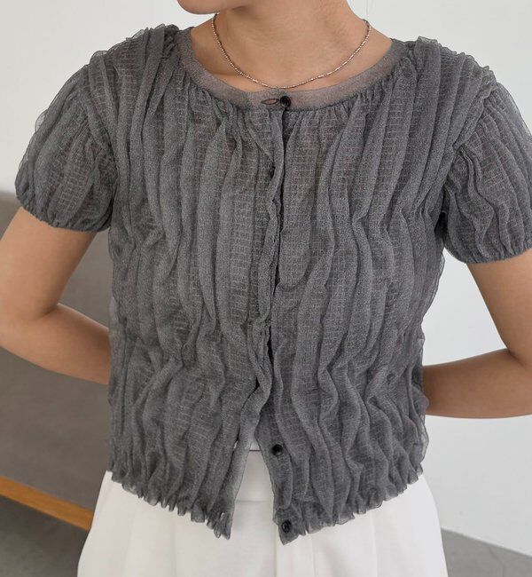  「シャーリング半袖カーディガン」|カーディガン|