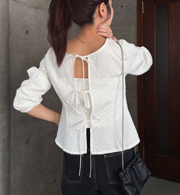  「ジャガードバックリボンペプラムブラウス」|シャツ・ブラウス|オフホワイト