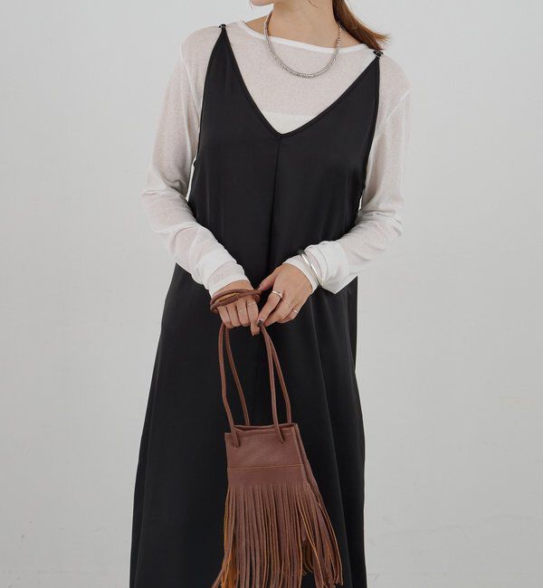  「《サイズ展開》Vネックサテンキャミワンピース」|ワンピース|