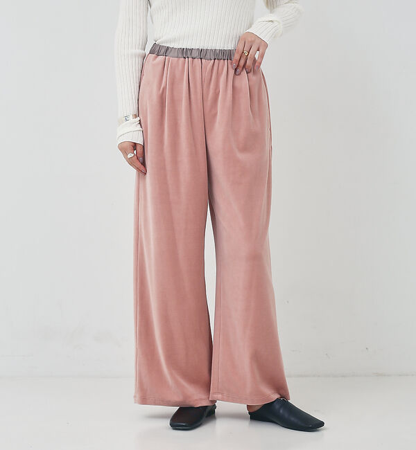 collex「【手洗い可能】ベロアセミワイドパンツ」|その他|ピンクベージュ