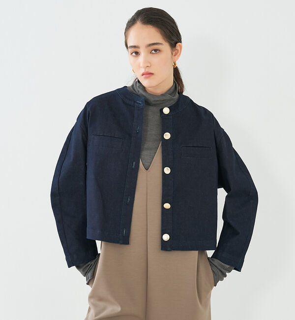 collex「ストレッチデニムジャケット」|ノーカラージャケット|インディゴ