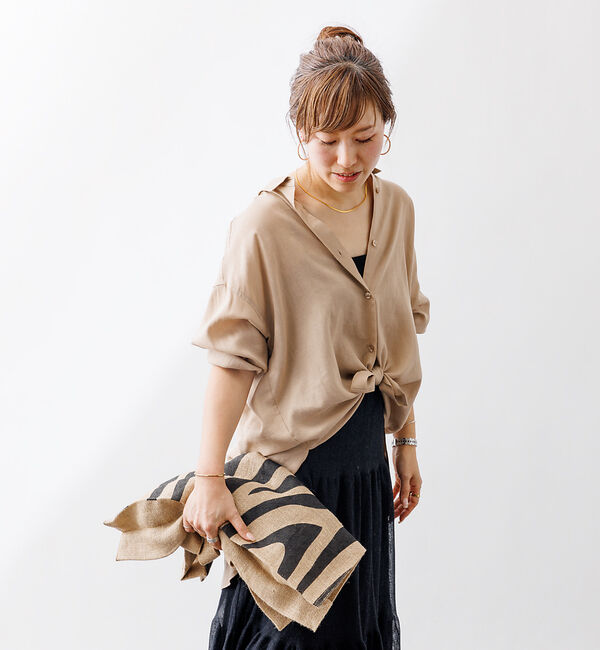 Rouge vif「【一部店舗限定】麻混バックスリットリボンシャツ」|シャツ・ブラウス|