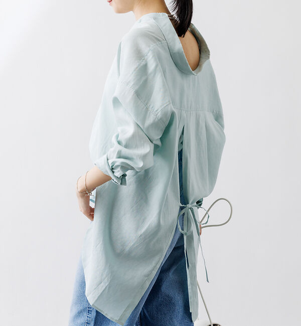 Rouge vif「【一部店舗限定】麻混バックスリットリボンシャツ」|シャツ・ブラウス|