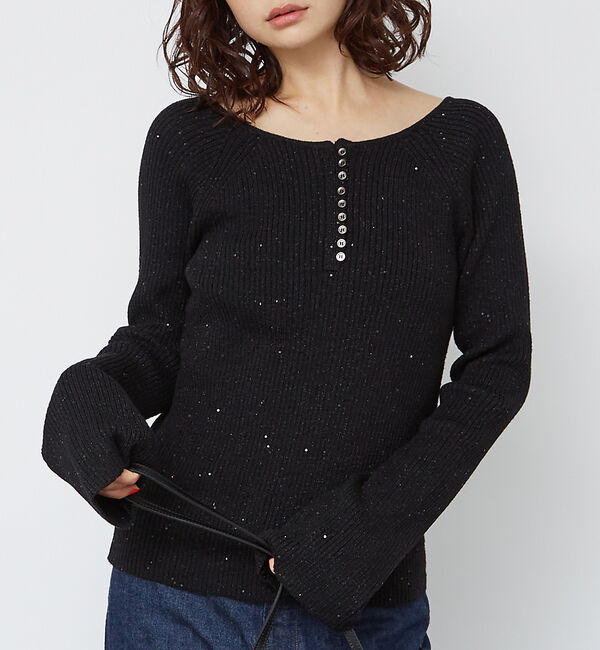 Rouge vif「2WAYスパンコールラメリブニット」|ニット・セーター|ブラック