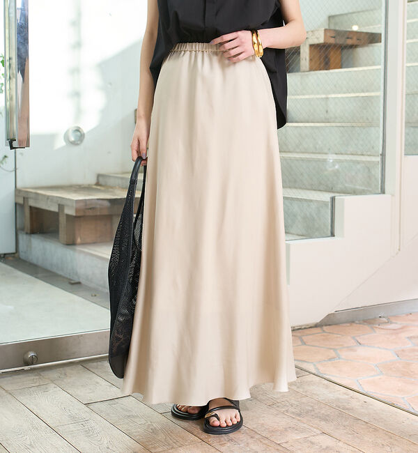 Rouge vif「ヴィンテージライクキュプラバイヤスロングスカート」|スカート|グレージュ