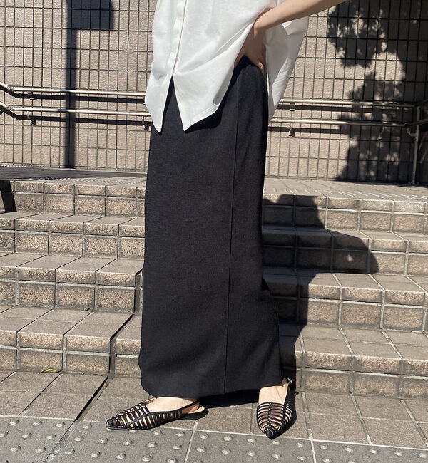 Rouge vif「【接触冷感/UVカット/防しわ】リネンライクストレッチピンタックタイトスカート」|スカート|ブラック