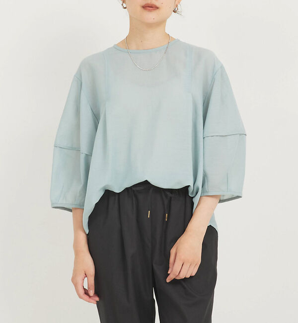 qualite「ボリュームスリーブシアーブラウス」|シャツ・ブラウス|セージグリーン