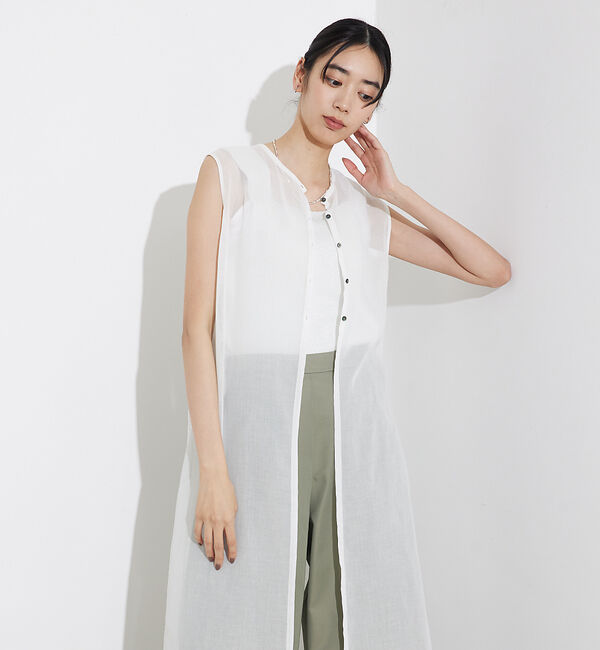 qualite「ソフトオーガンジーロングブラウス」|シャツ・ブラウス|ホワイト