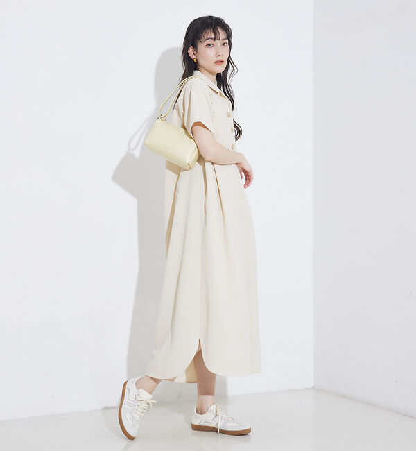 qualite「【接触冷感＆吸水速乾＆UV】シアサッカーシャツワンピース」|ワンピース|ベージュ