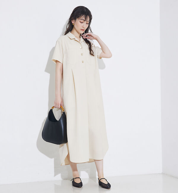 qualite「【接触冷感＆吸水速乾＆UV】シアサッカーシャツワンピース」|ワンピース|