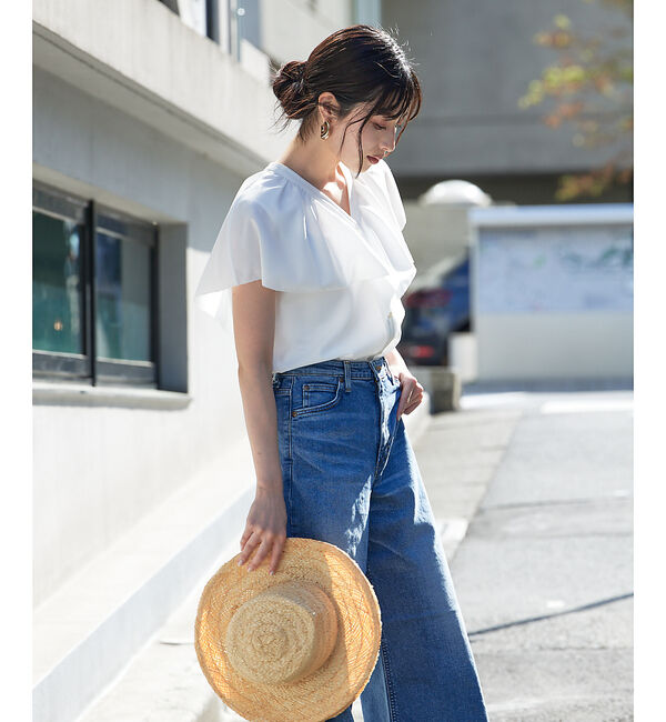 qualite「ラッフルカラーVネックブラウス」|シャツ・ブラウス|オフホワイト