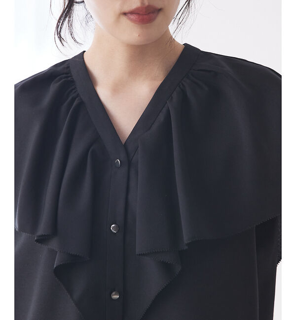qualite「ラッフルカラーVネックブラウス」|シャツ・ブラウス|